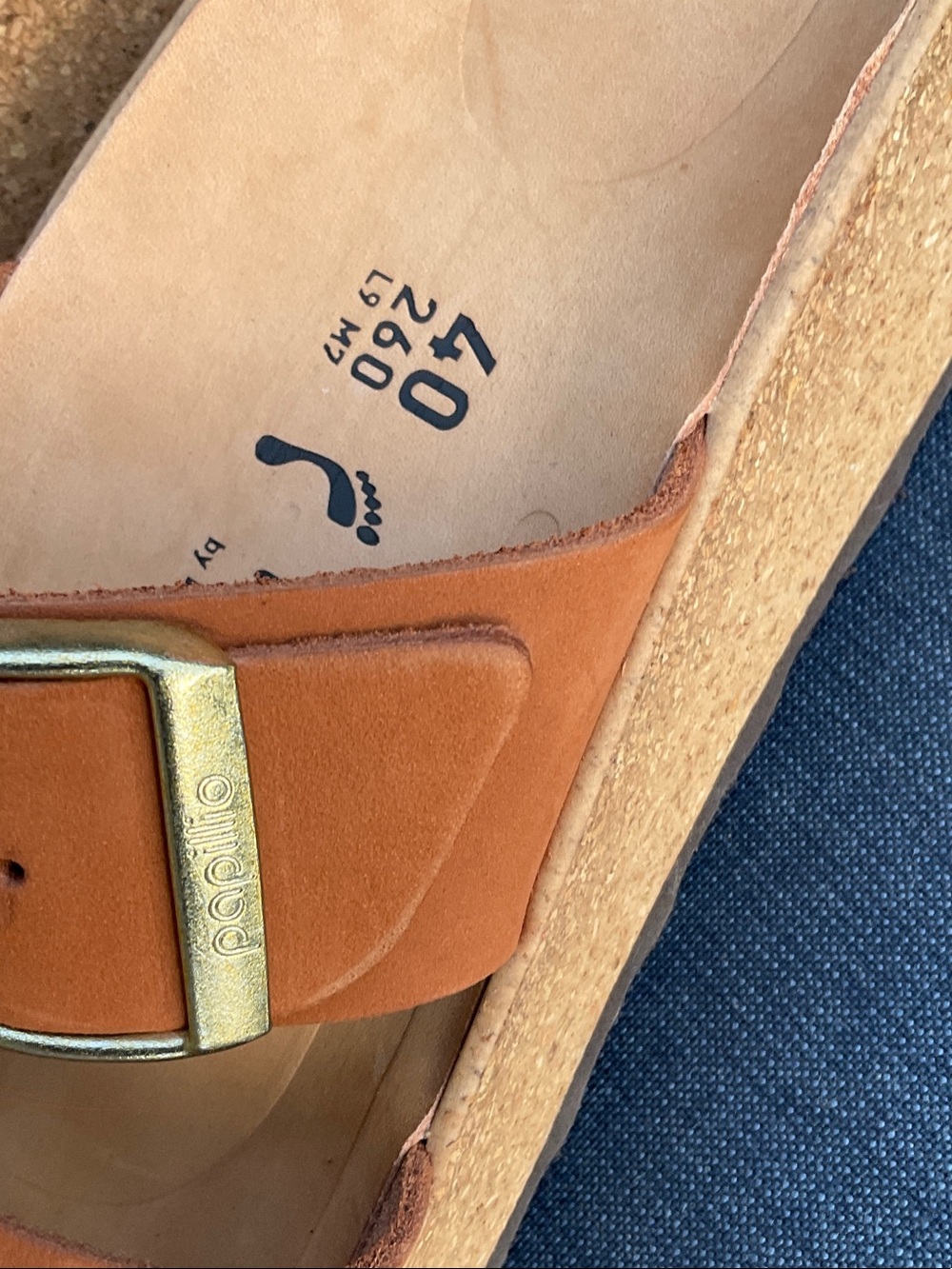 Papillio  Birkenstock Cognac Leather Slide Sandals with Brass Buckles - Picture 3 of 6